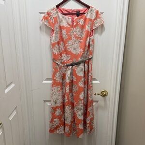 Talbots Floral Coral and White Midi Dress
